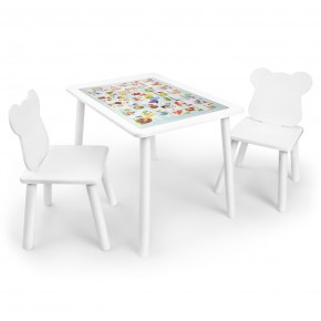 Детский комплект стол и два стула Мишка Rolti Baby с накладкой Алфавит (белая столешница/белое сиденье/белые ножки) в Ноябрьске - noyabrsk.ok-mebel.com | фото