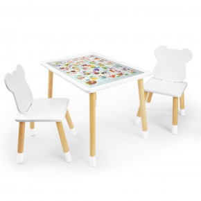 Детский комплект стол и два стула Мишка Rolti Baby с накладкой Алфавит (белая столешница/белое сиденье/береза ножки) в Ноябрьске - noyabrsk.ok-mebel.com | фото