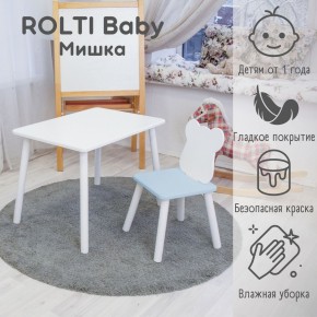 Детский комплект стол и стул «Мишка» Rolti Baby  (голубая столешница/голубое сиденье/белые ножки) в Ноябрьске - noyabrsk.ok-mebel.com | фото 1