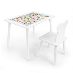 Детский комплект стол и стул Мишка Rolti Baby с накладкой Алфавит (белая столешница/белое сиденье/белые ножки) в Ноябрьске - noyabrsk.ok-mebel.com | фото