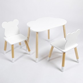 Комплект детский стол ОБЛАЧКО и два стула МИШКА  ROLTI Baby (белая столешница/белое сиденье/береза ножки) в Ноябрьске - noyabrsk.ok-mebel.com | фото