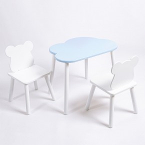 Комплект детский стол ОБЛАЧКО и два стула МИШКА ROLTI Baby (голубая столешница/белое сиденье/белые ножки) в Ноябрьске - noyabrsk.ok-mebel.com | фото