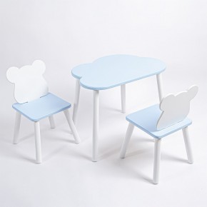 Комплект детский стол ОБЛАЧКО и два стула МИШКА ROLTI Baby (голубая столешница/голубое сиденье/белые ножки) в Ноябрьске - noyabrsk.ok-mebel.com | фото