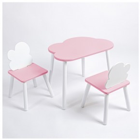 Комплект детский стол ОБЛАЧКО и два стула ОБЛАЧКО ROLTI Baby (розовая столешница/розовое сиденье/белые ножки) в Ноябрьске - noyabrsk.ok-mebel.com | фото 1
