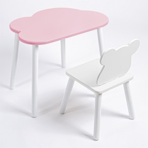 Комплект детский стол ОБЛАЧКО и стул МИШКА ROLTI Baby (розовая столешница/белое сиденье/белые ножки) в Ноябрьске - noyabrsk.ok-mebel.com | фото