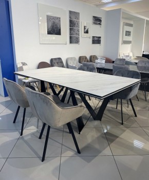 Стол RIETI 200 KL-99 Белый мрамор матовый, итальянская керамика / черный каркас, ®DISAUR в Ноябрьске - noyabrsk.ok-mebel.com | фото 3